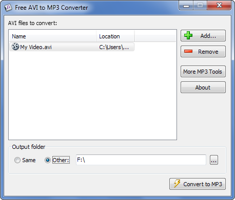 Click to view Free AVI to MP3 Converter 1.0 screenshot